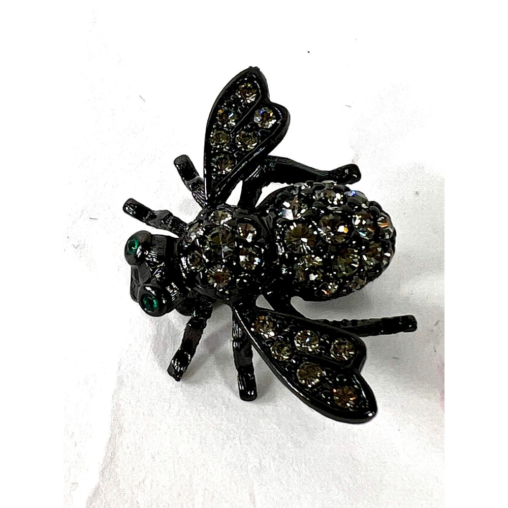 Joan Rivers Classics Collection Rhinestone Bee Brooch Green Eyes with Box